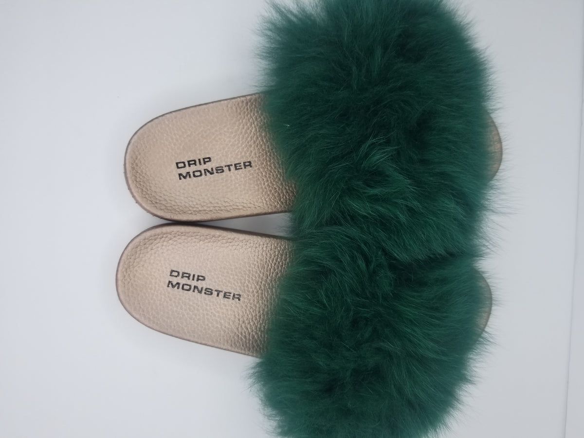 Mint green outlet fur slides