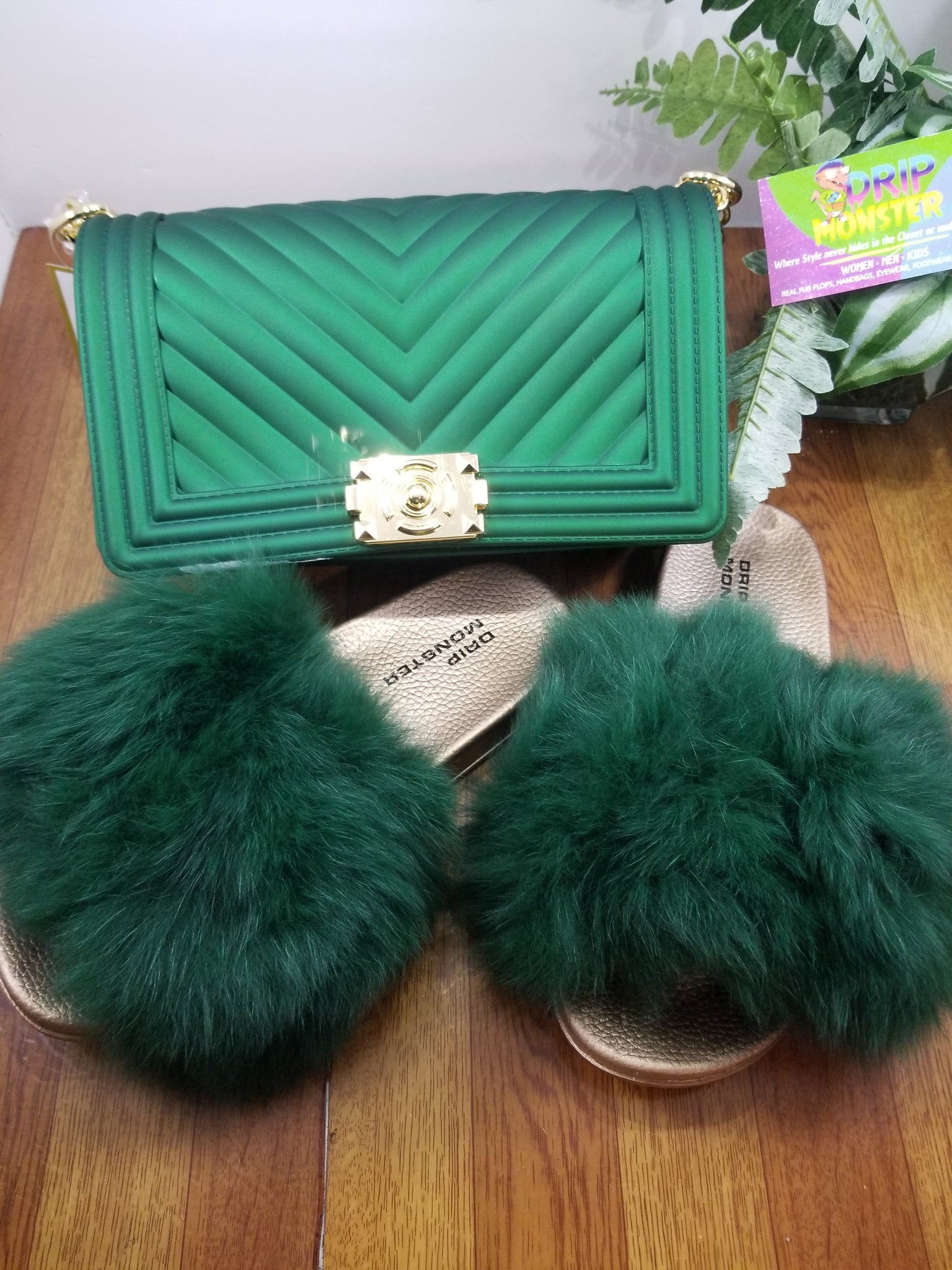 Green Envy Women s Fluffy Fur Slippers Drip Monster llc